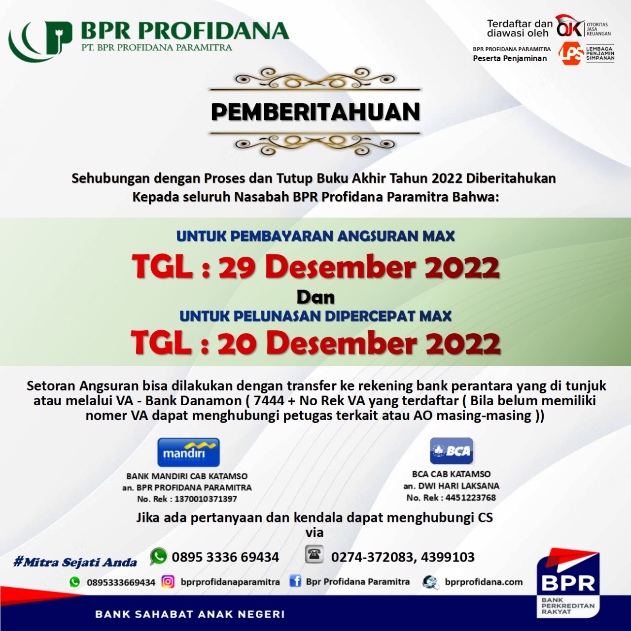 PEMBERITAHUAN PEMBAYARAN ANGSURAN TUTUP TAHUN